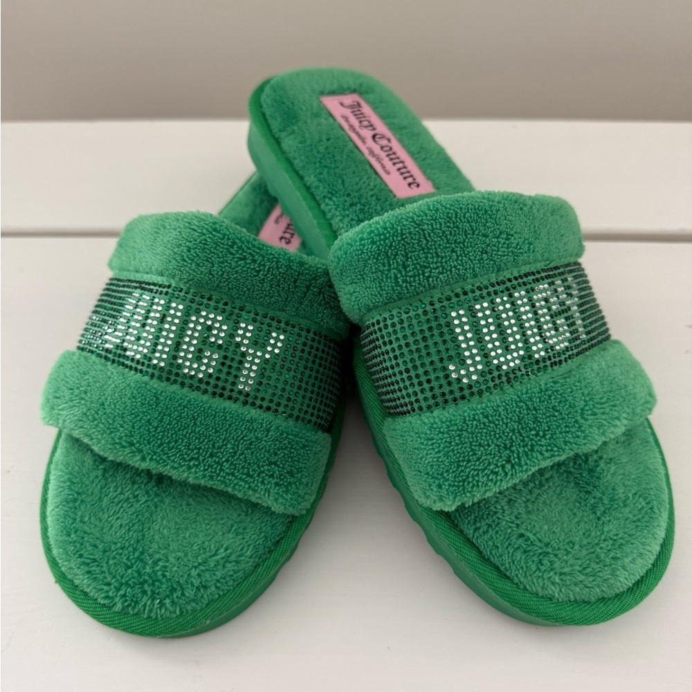 Juicy Couture Rhinestone Slide Y2K Glam Slippers St Patrick’s Day Size L (8-9)